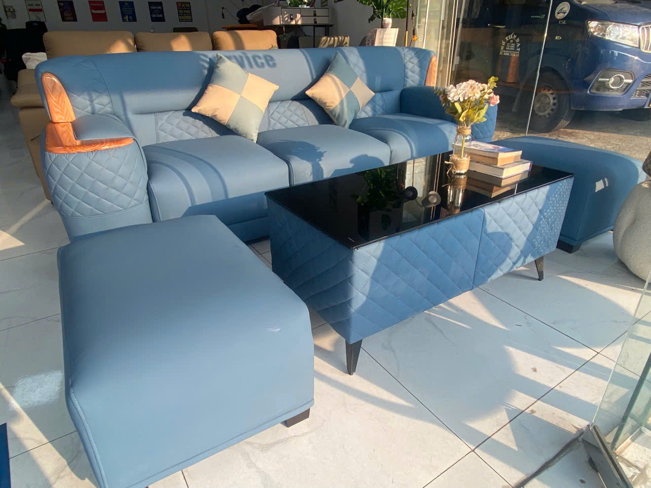 Bộ sofa Sofa da Tundo xanh pastel cao cấp, điểm nhấn sang trọng cho phòng khách